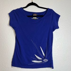 Girls Harley Davidson Blue and White Cut Out Top